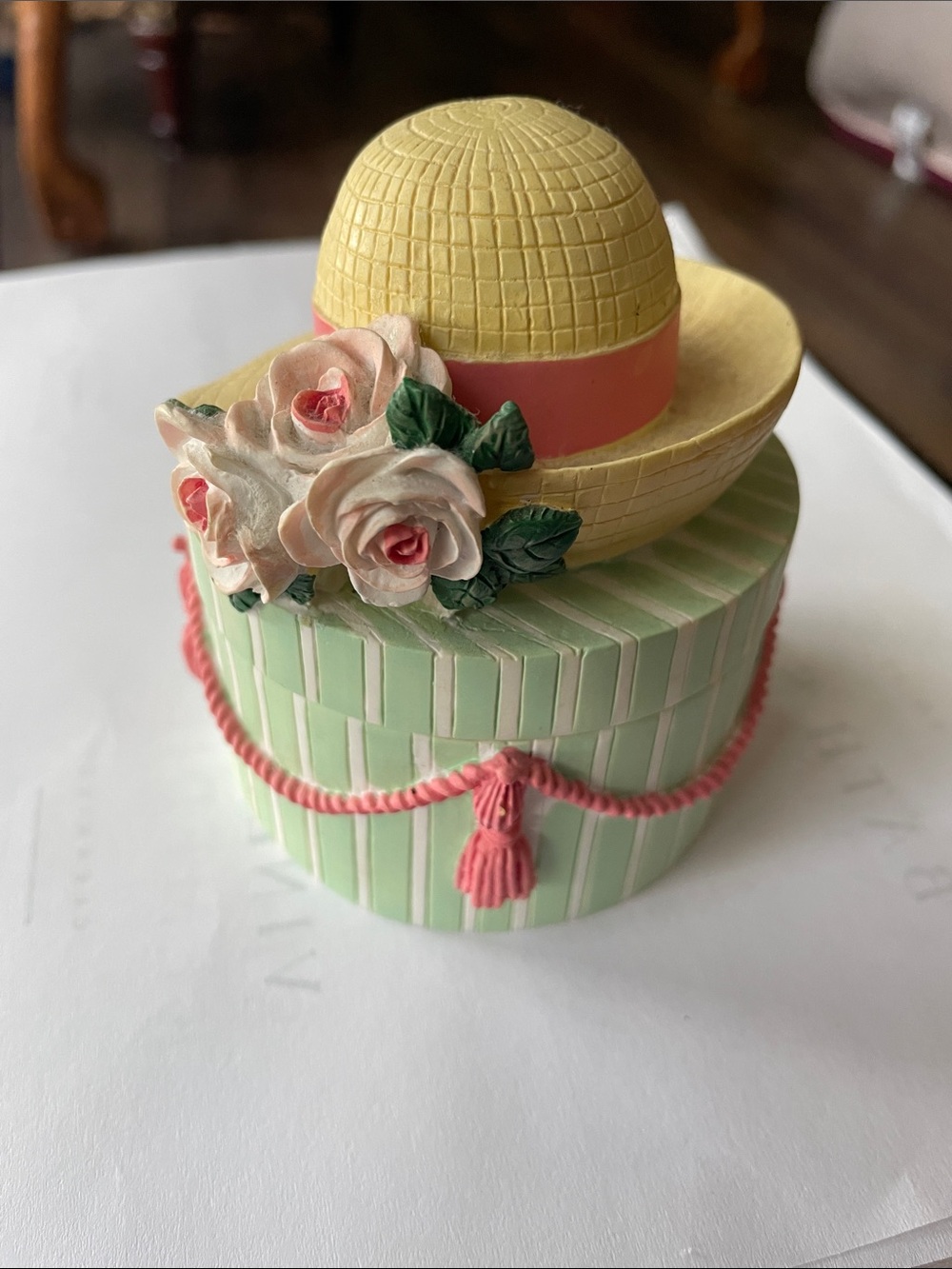 VTG Two’s Company Decorative Hat Trinket Box with Floral Accent